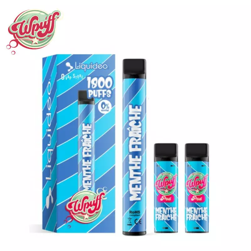 Kit Puff Wpuff 1800 1 Batterie + 3 Pods Menthe Fraîche Liquideo 7011