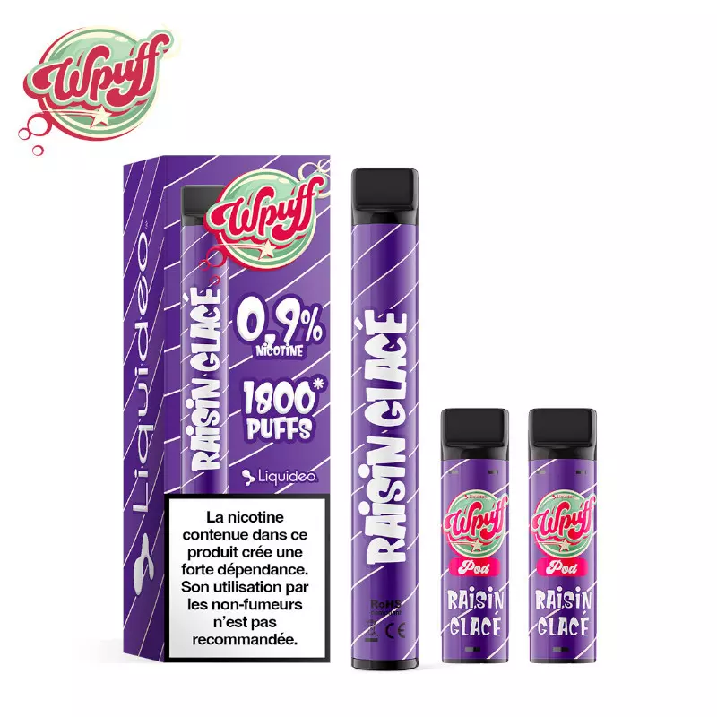 Kit Puff Wpuff 1800 1 Batterie + 3 Pods Raisin Glacé Liquideo 7015