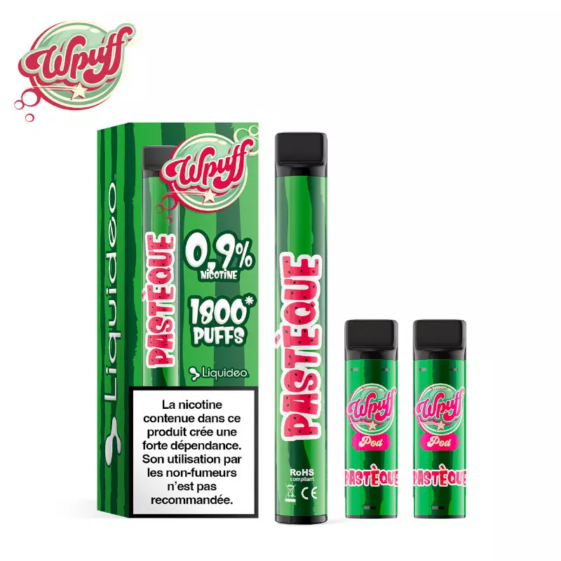 Kit Puff Wpuff 1800 1 Batterie + 3 Pods Pastèque Liquideo 7016