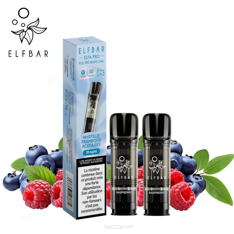 Pack 2 Pods Myrtille Framboise Acidulées Elfa pro Elf Bar - Sans nicotine