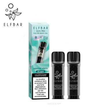 Pack 2 Pods Menthe Verte Elfa pro Elf Bar - 10 mg Pack 2 Pods Menthe Verte Elfa pro Elf Bar - 10 mg
