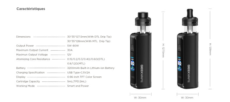 Kit Force GeekVape caractéristiques techniques