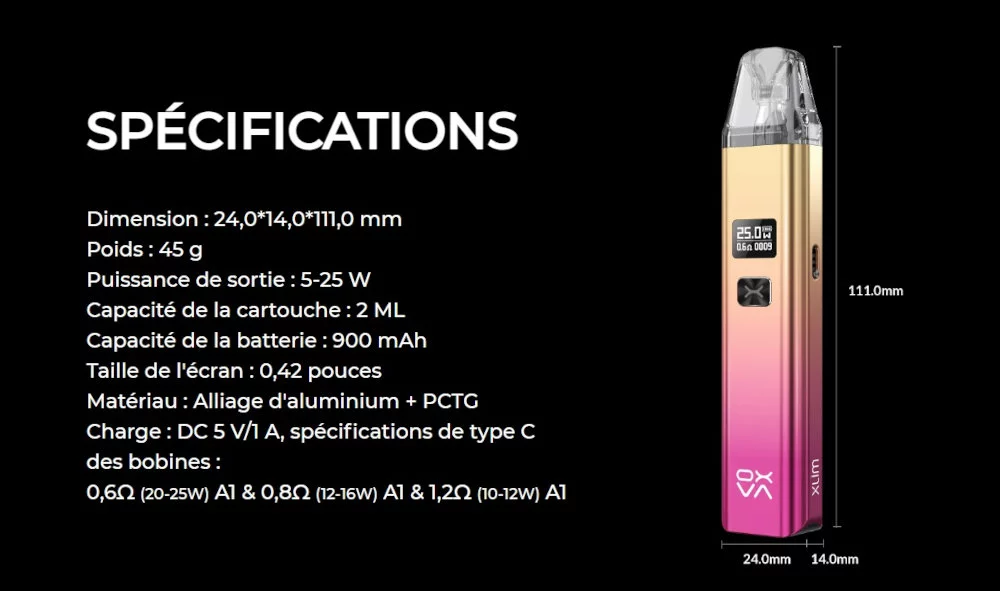 Kit Xlim Oxva caractéristiques