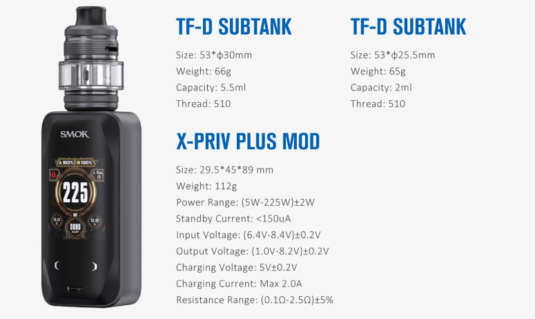 Kit X-Priv Plus Smok fiche technique