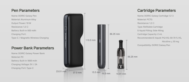 Kit Pod Doric Galaxy 1800mAh Voopoo caractéristiques