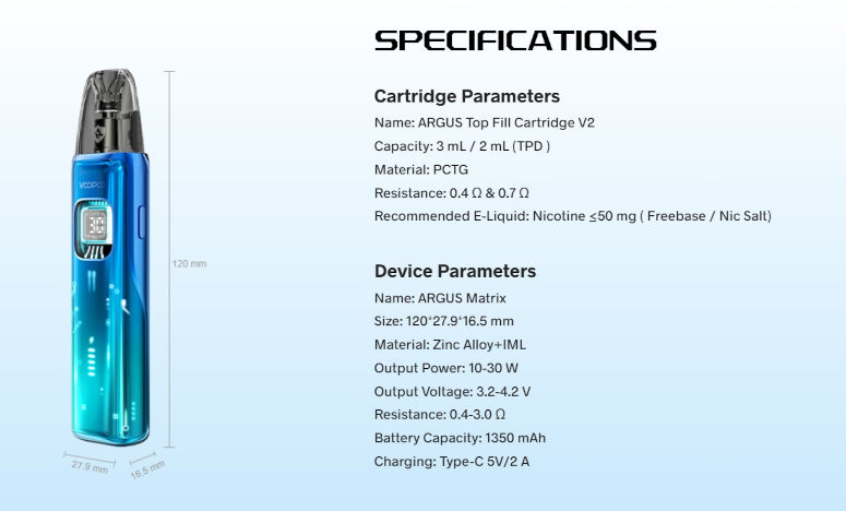 kit pod argus matrix voopoo fiche technique